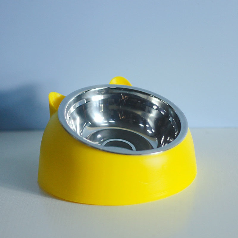Stainless Steel Bowl Double Bowl Cervical Protection Oblique Mouth Hot Pet Food Basin Supplies