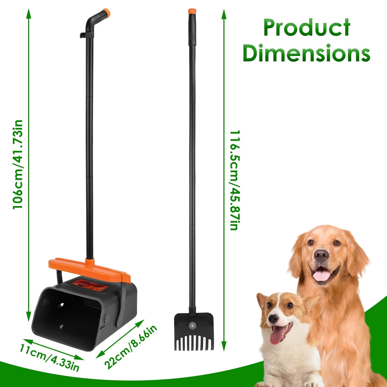 Pooper Scooper Kit Dog Poop Rake & Swiveling Bin
