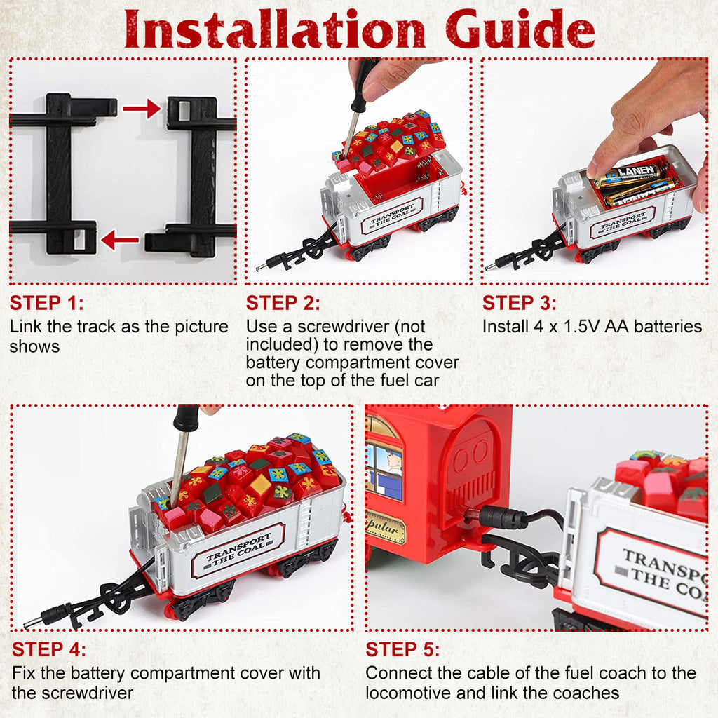 Train Set  Christmas Steam Train Kit Tree Surround Track Battery Operated With Sound Light