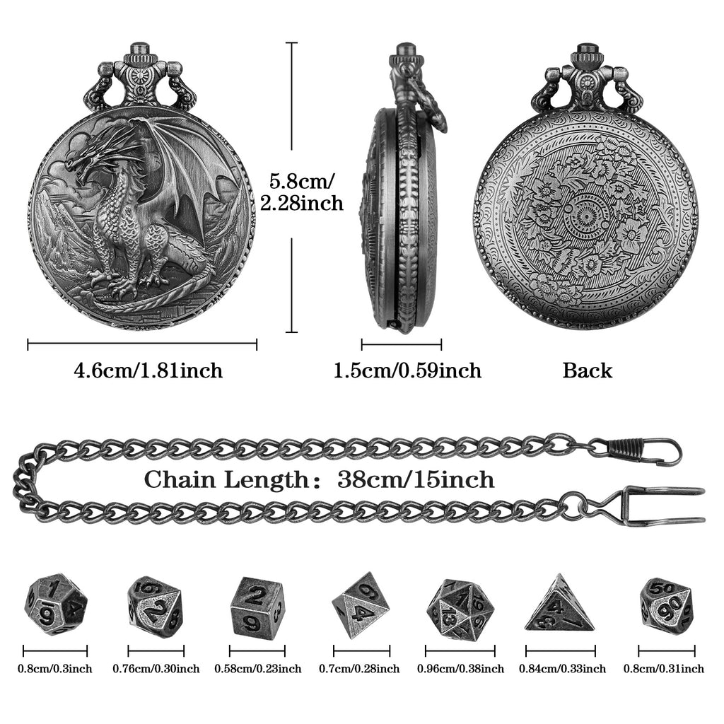 Dice Set With 3D Carved Pocket Watch, Equipped With 7-piece Polyhedral Metal Dice, Role-playing Game Accessories, Men's And Women's Birthday Gifts, Christmas Gifts, Family Gathering Tabletop Games