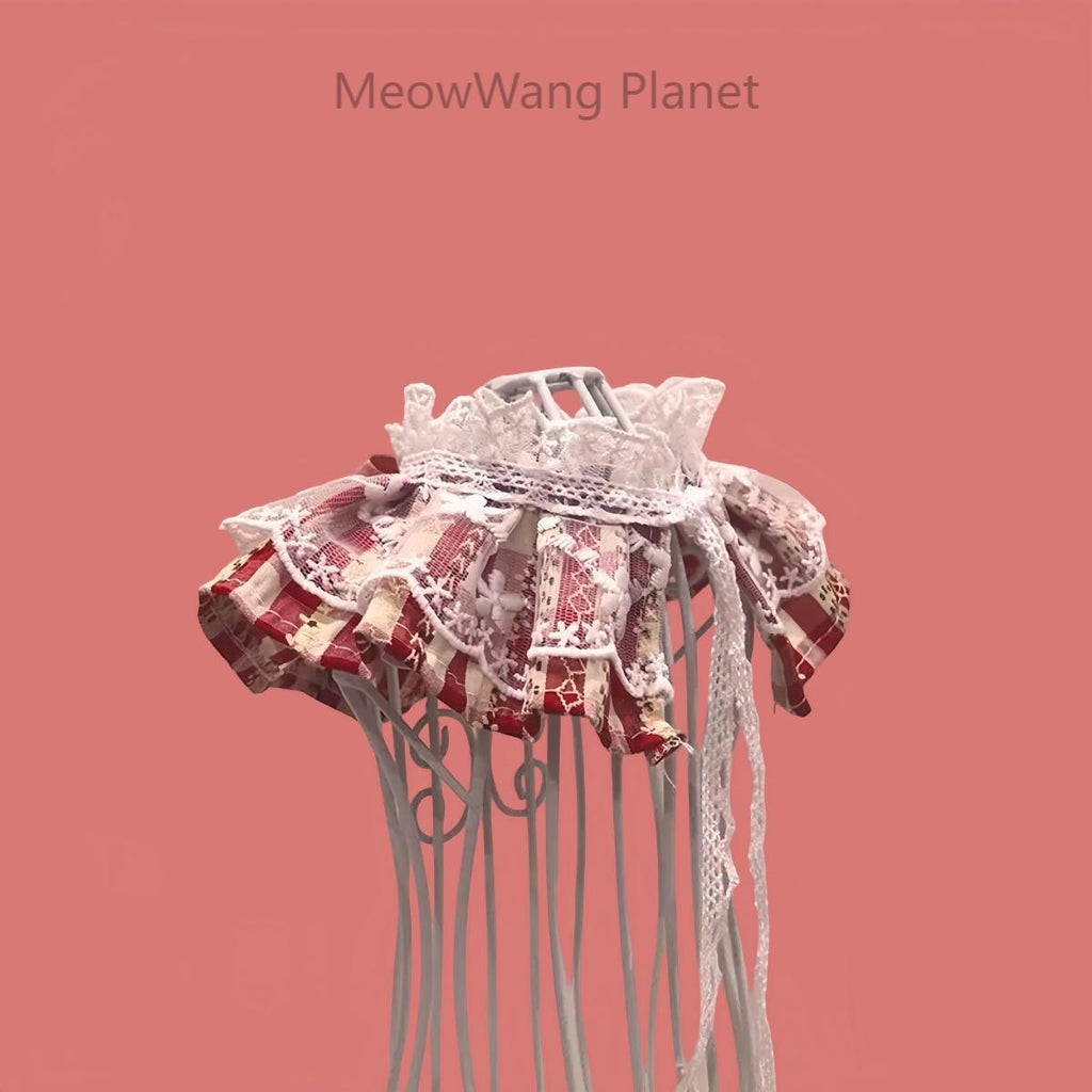 Handmade Lace Pet Neck Bib Heritage Plaid Ruffle Bandana For Dogs and Cats