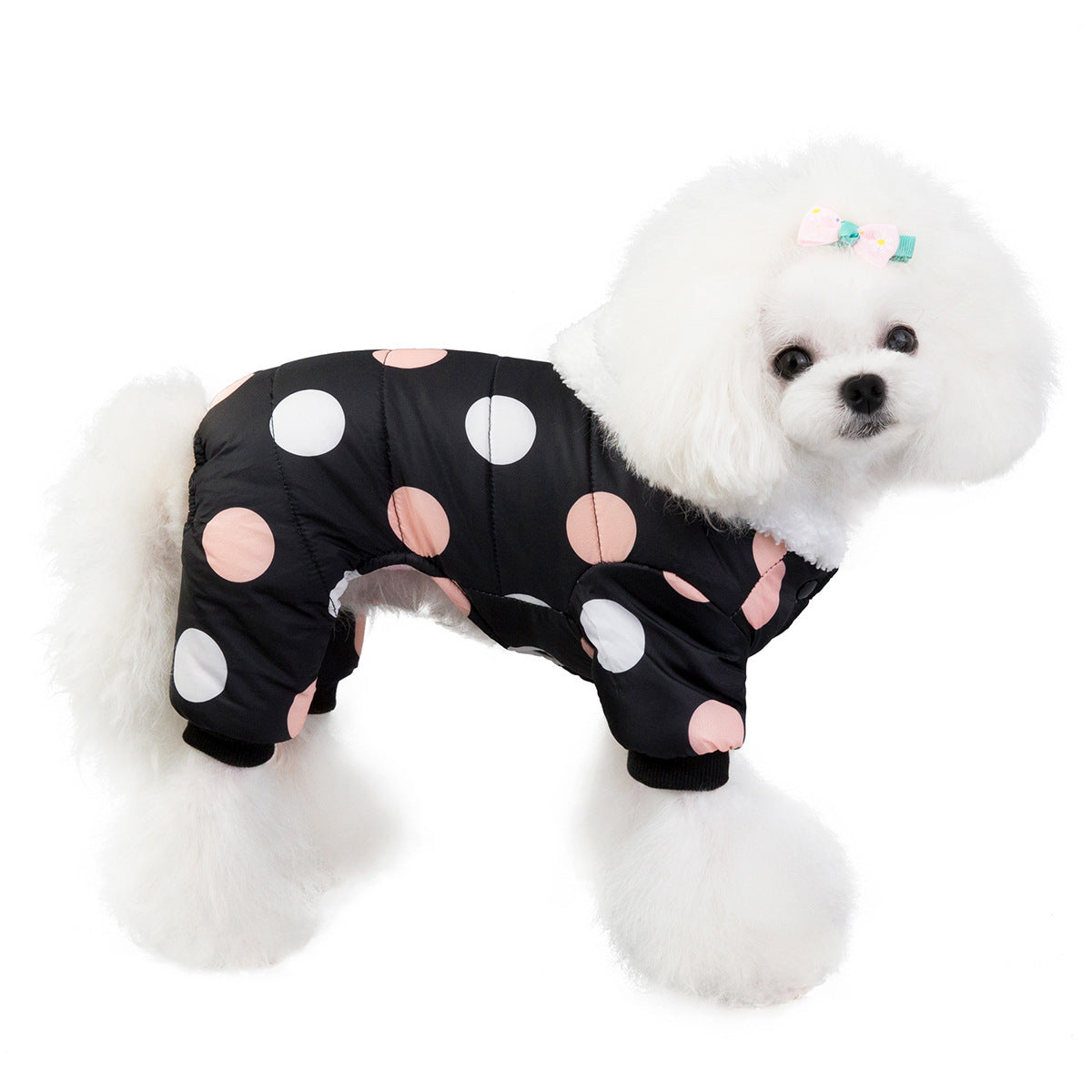 Warm big polka dot four-leg cotton coat for dogs