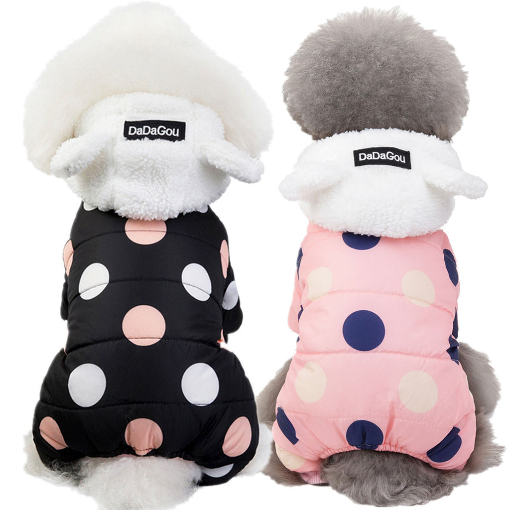 Warm big polka dot four-leg cotton coat for dogs
