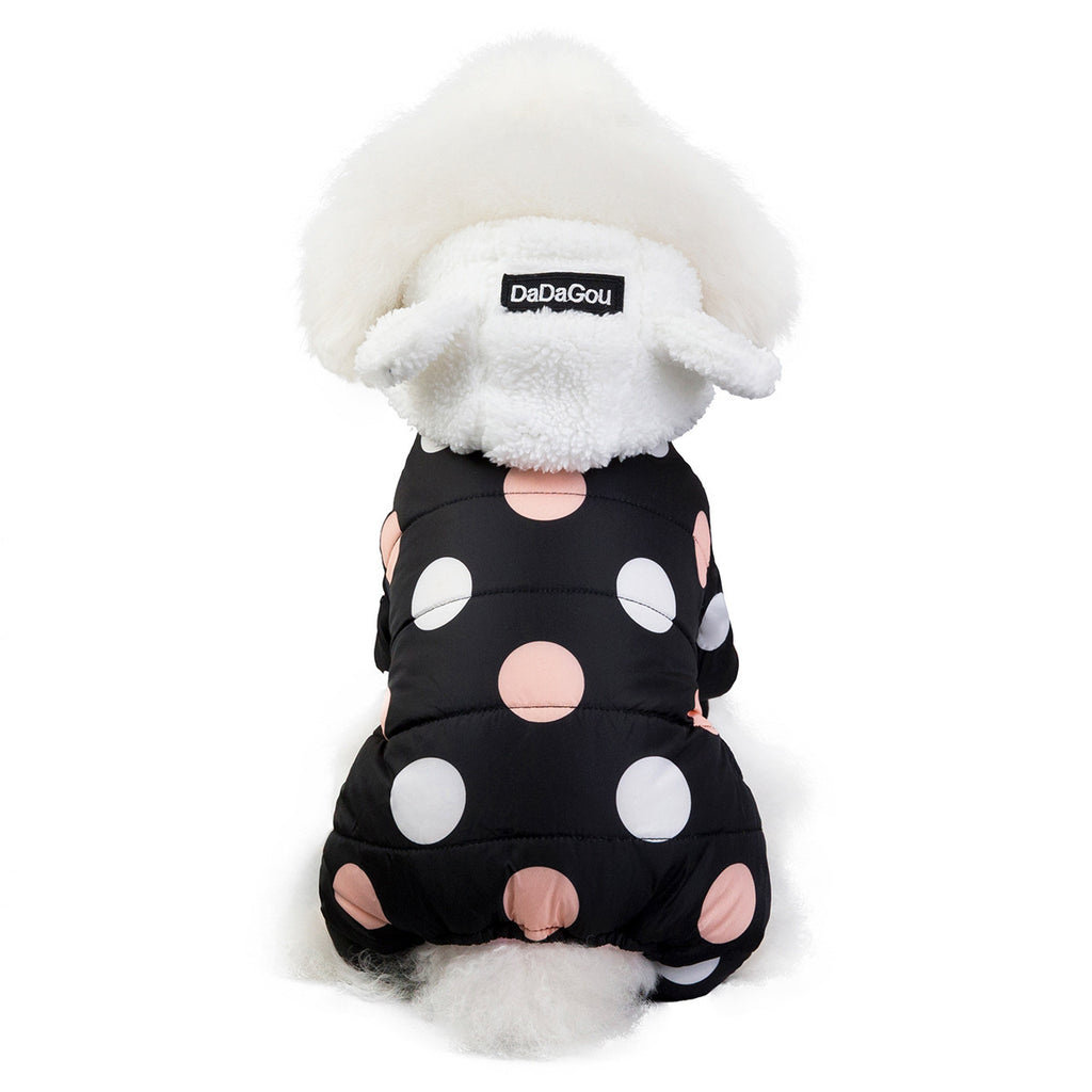 Warm big polka dot four-leg cotton coat for dogs