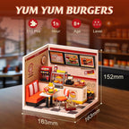 ROBOTIME DIY Miniature Dollhouse Kits Yum Burgers With LED Building Craft
