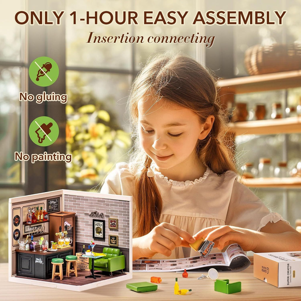 ROBOTIME DIY Miniature House Kit, Dollhouse Model Building Craft Kit With LED For Adults And Kids, Birthday Gift