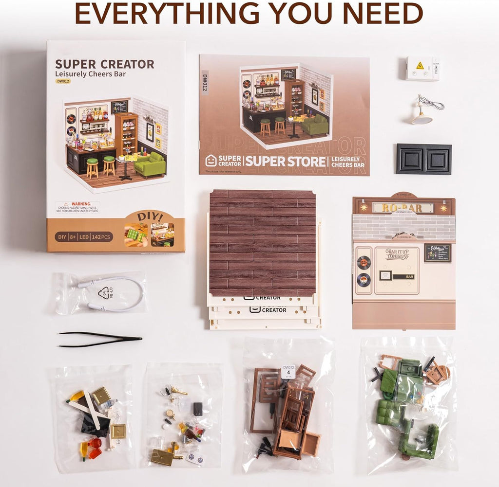 ROBOTIME DIY Miniature House Kit, Dollhouse Model Building Craft Kit With LED For Adults And Kids, Birthday Gift