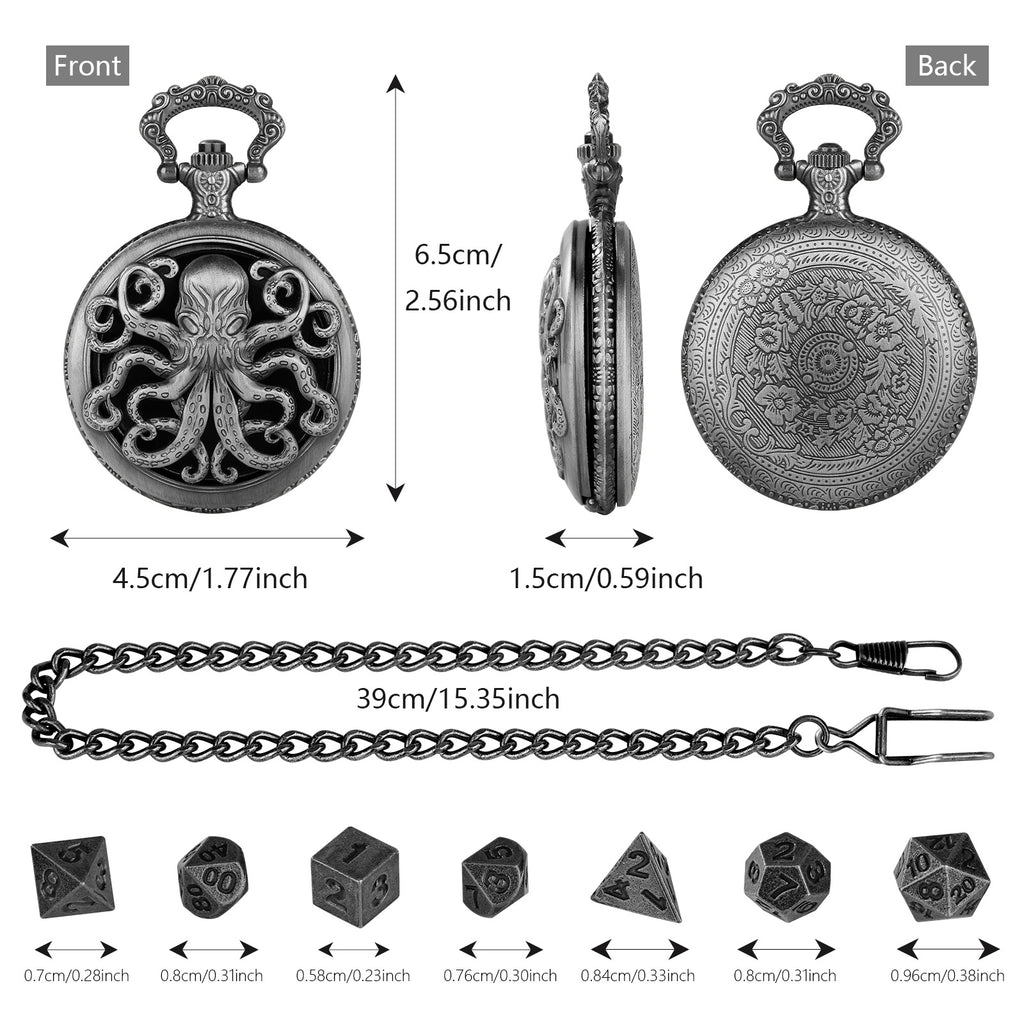 Thick Chain Octopus Symmetrical Pocket Watch Dice Set, Equipped With 7 Mini DND Dice