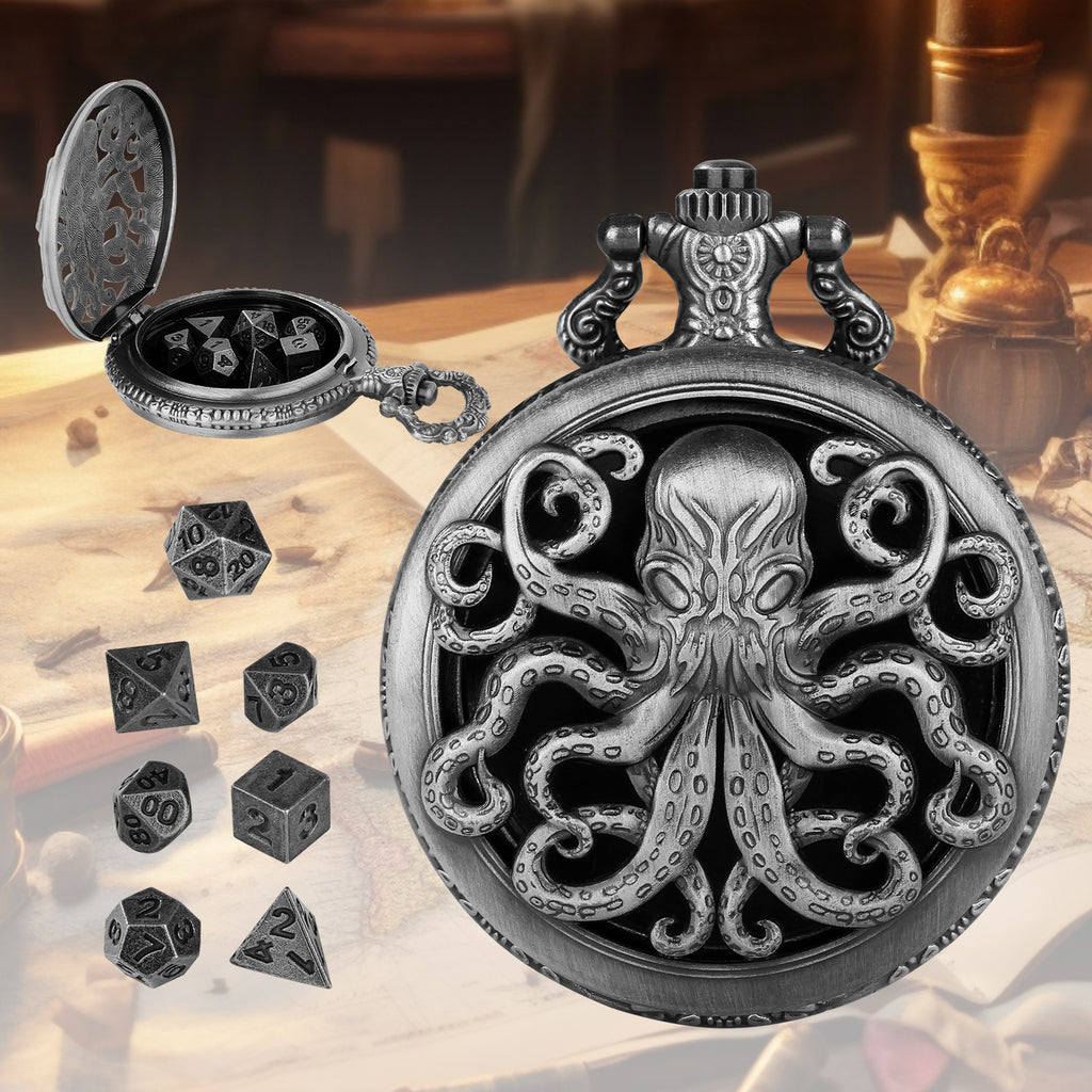 Thick Chain Octopus Symmetrical Pocket Watch Dice Set, Equipped With 7 Mini DND Dice
