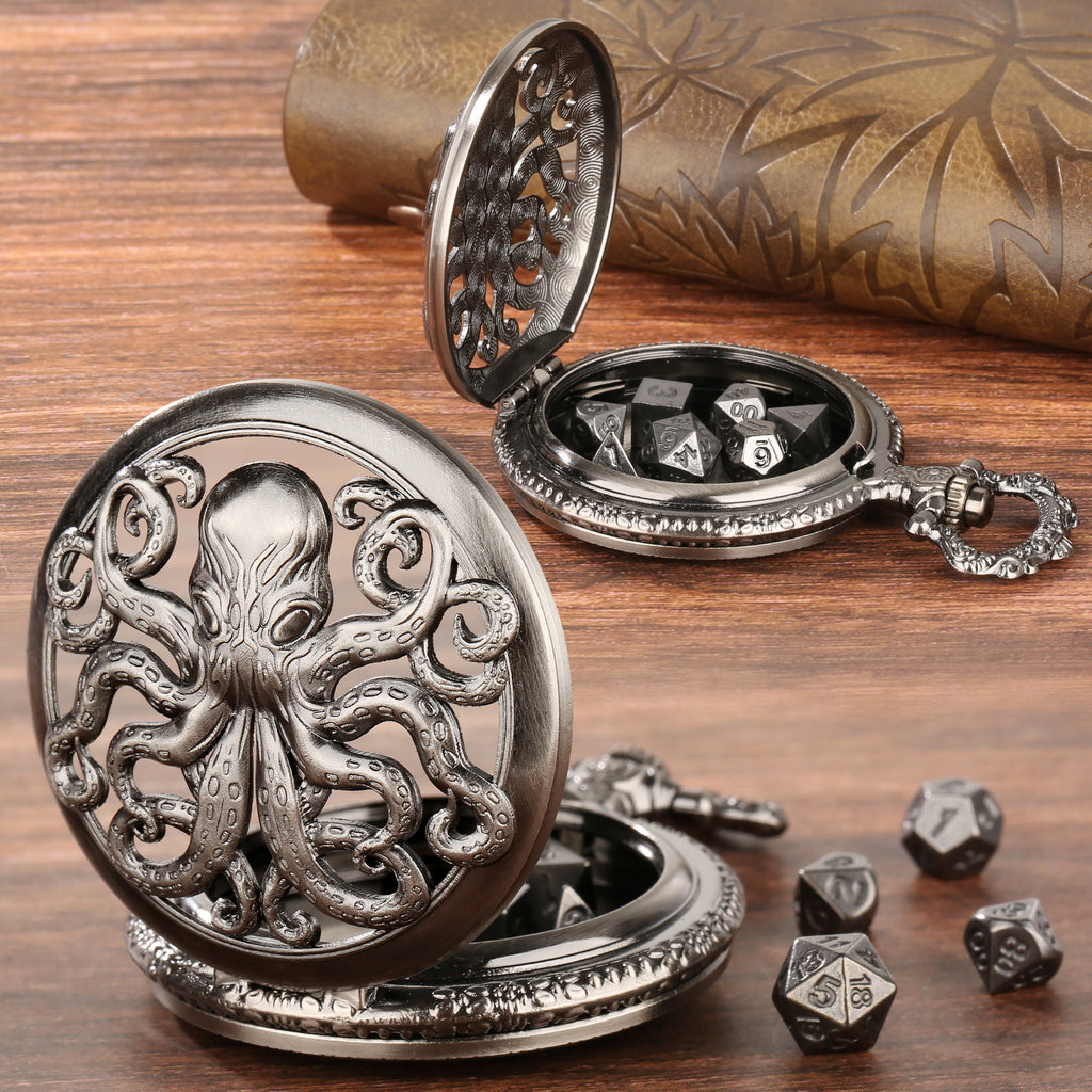 Thick Chain Octopus Symmetrical Pocket Watch Dice Set, Equipped With 7 Mini DND Dice