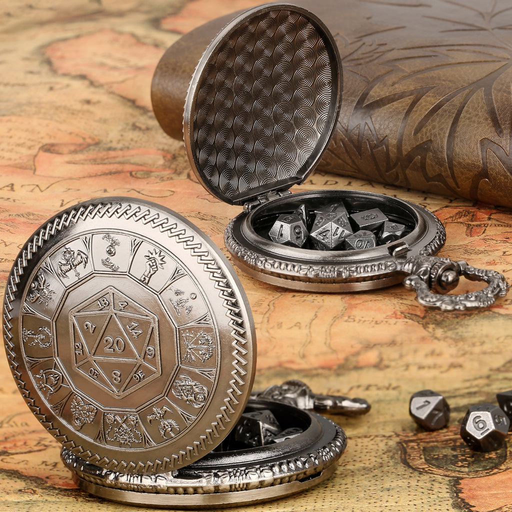 Creative Retro Metal Center Dice Set, Steampunk Pocket Case, Equipped With 7 Mini DND Game Polyhedral Metal Dice, Enhancing RPG Gaming Experience, Providing Collectible Gifts For Board Game Players