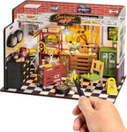ROBOTIME DIY Miniature House Kit Garage Workshop With Light, Wooden Dollhouse Model Building Kit For Adults and Teens