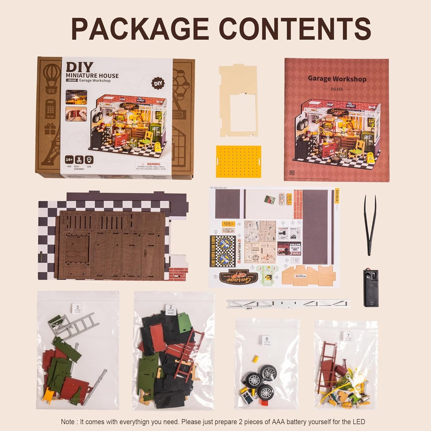 ROBOTIME DIY Miniature House Kit Garage Workshop With Light, Wooden Dollhouse Model Building Kit For Adults and Teens