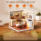 ROBOTIME DIY Miniature House Kit Dollhouse Model Building Craft Kit Warm Dining Room