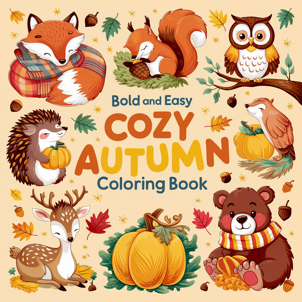 E-Coloring Book - Bold and Easy Cozy Autumn Coloring Book