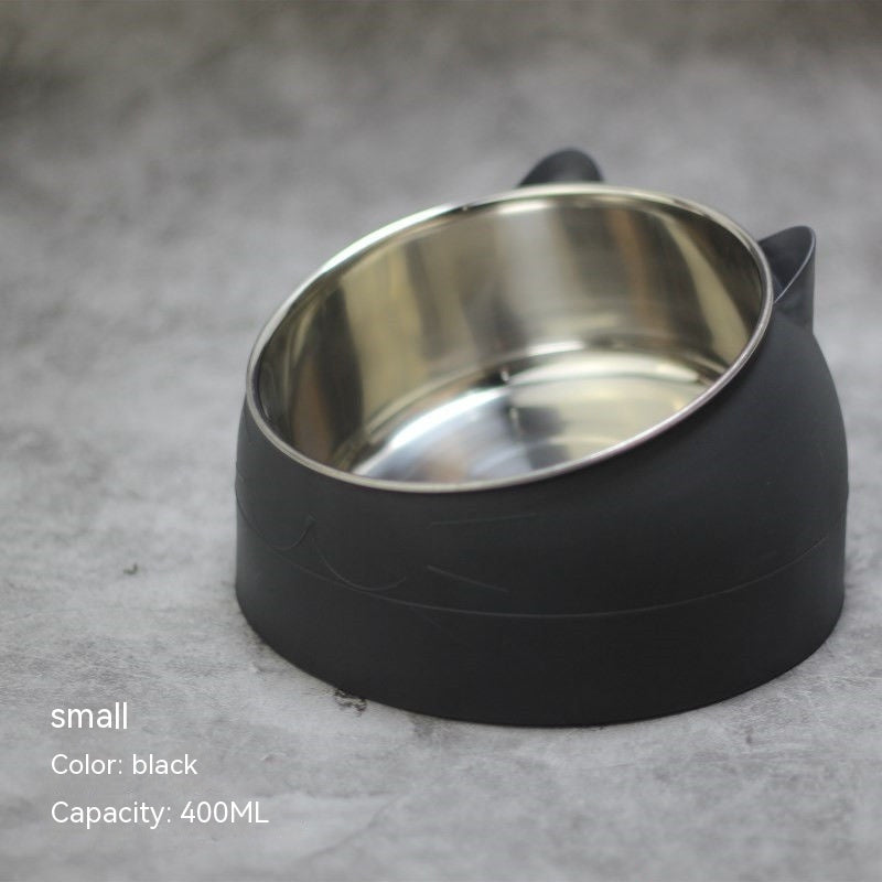 Stainless Steel Bowl Double Bowl Cervical Protection Oblique Mouth Hot Pet Food Basin Supplies