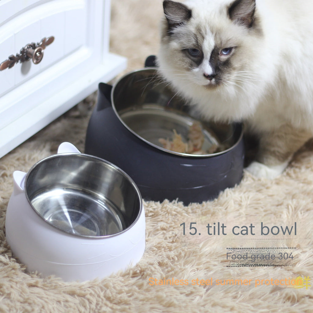 Stainless Steel Bowl Double Bowl Cervical Protection Oblique Mouth Hot Pet Food Basin Supplies