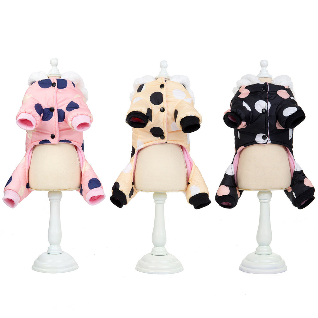 Warm big polka dot four-leg cotton coat for dogs