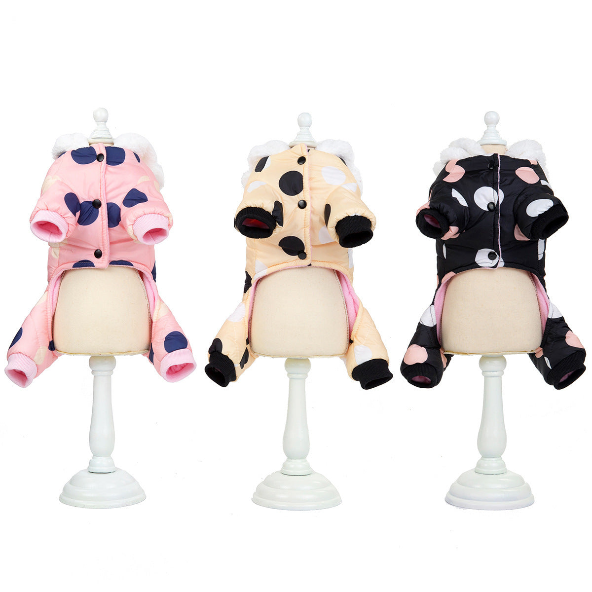 Warm big polka dot four-leg cotton coat for dogs