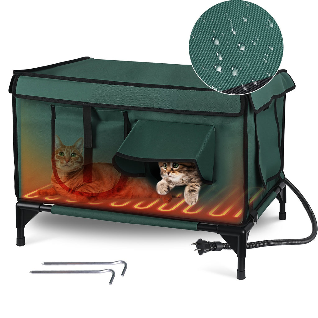 Waterproof Heated Cat House Outdoor Weatherproof Insulated Kitty Shelter for Feral Cat Heated-Chew Cord