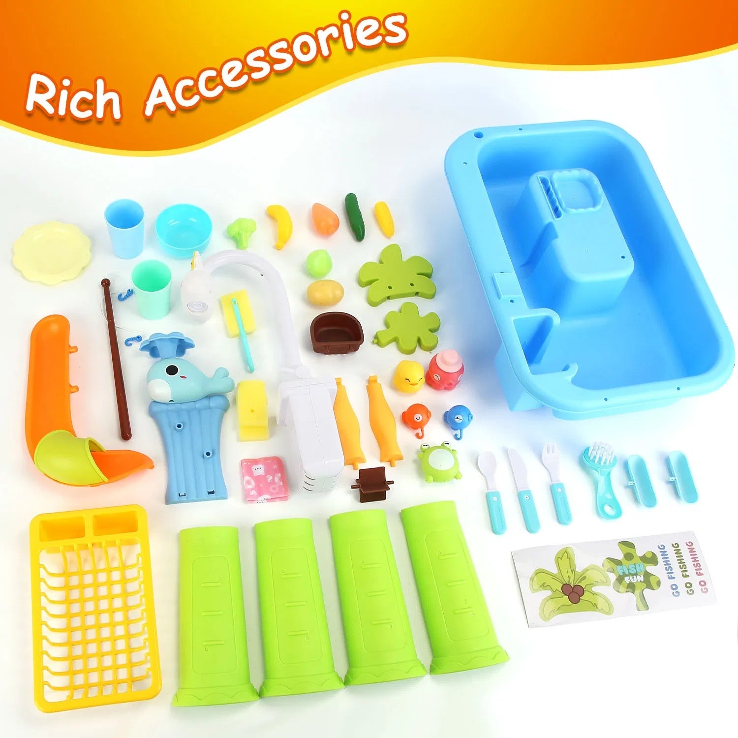 3 In 1 Kitchen Sink Toy With Electric Faucet Water Table Fishing Game