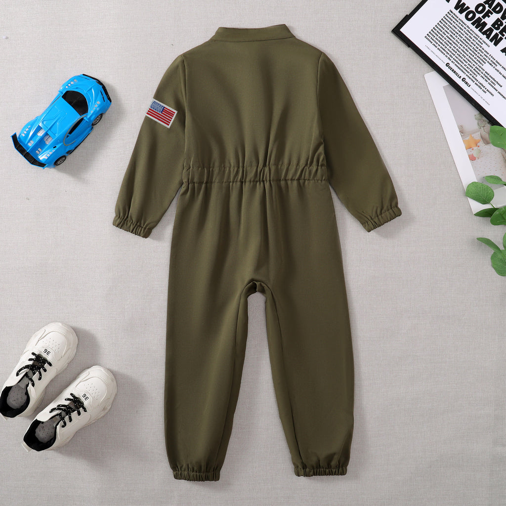 Toddler Boys Pilot Jumpsuit Army Green Long Sleeve Romper