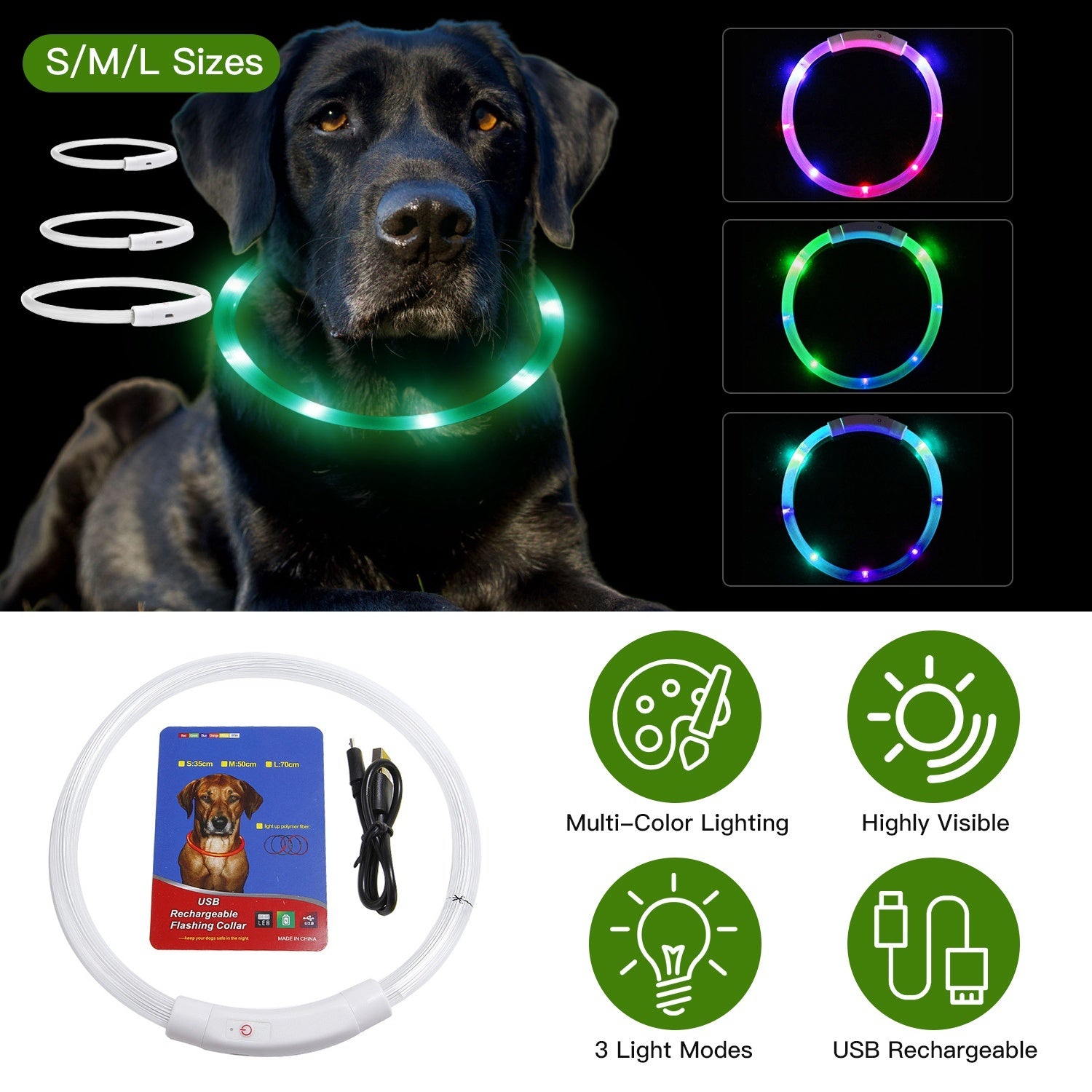 Rechargeable LED Dog Collar Multi Color Lighting