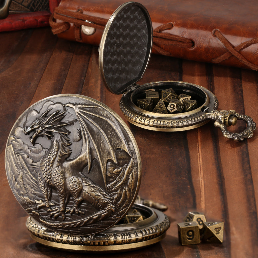 Dice Set With 3D Carved Pocket Watch, Equipped With 7-piece Polyhedral Metal Dice, Role-playing Game Accessories, Men's And Women's Birthday Gifts, Christmas Gifts, Family Gathering Tabletop Games