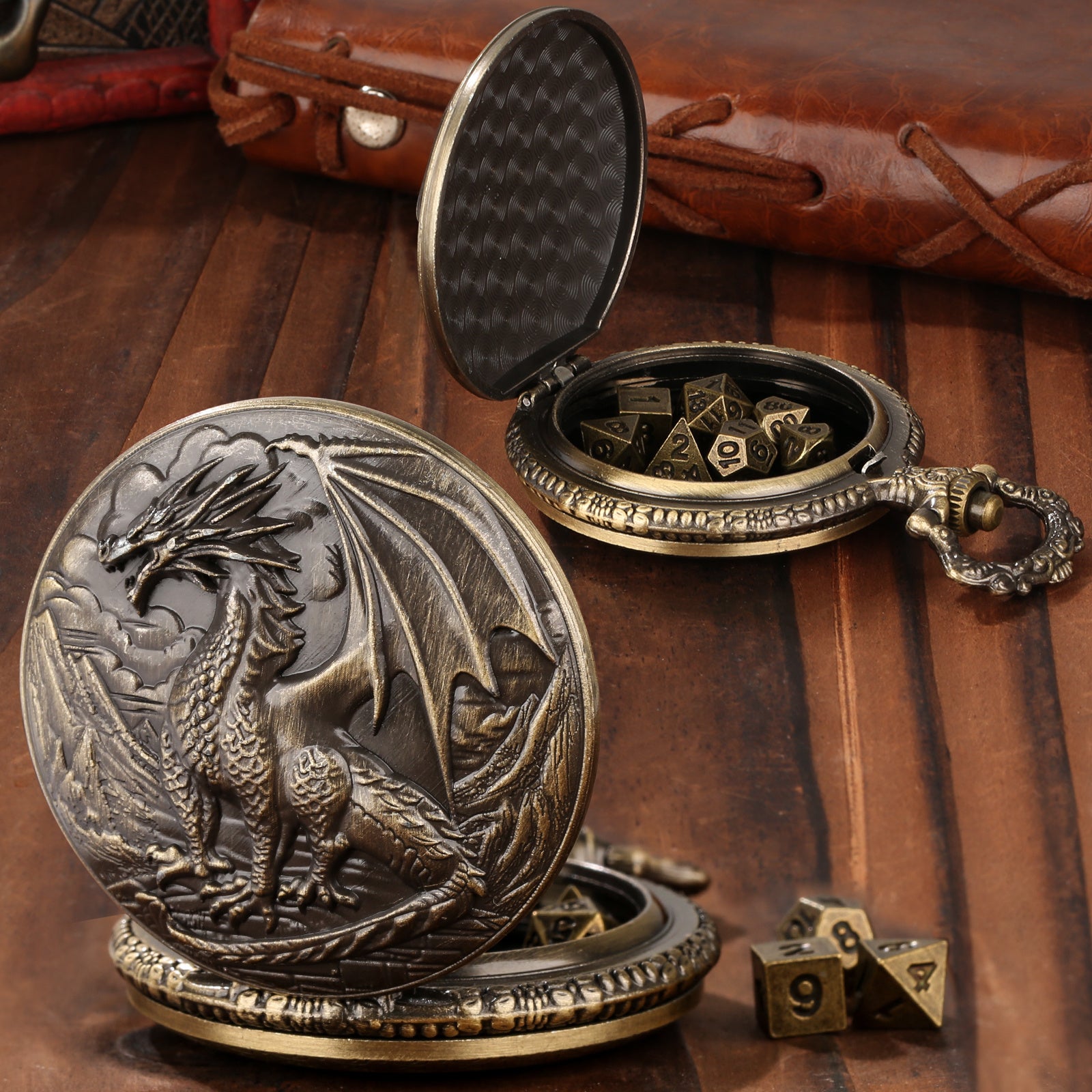Dice Set With 3D Carved Pocket Watch, Equipped With 7-piece Polyhedral Metal Dice, Role-playing Game Accessories, Men's And Women's Birthday Gifts, Christmas Gifts, Family Gathering Tabletop Games
