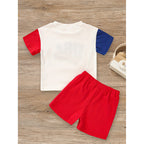 Infant Baby Boy Outfit Set USA Letter Print Color Block T-Shirt & Shorts