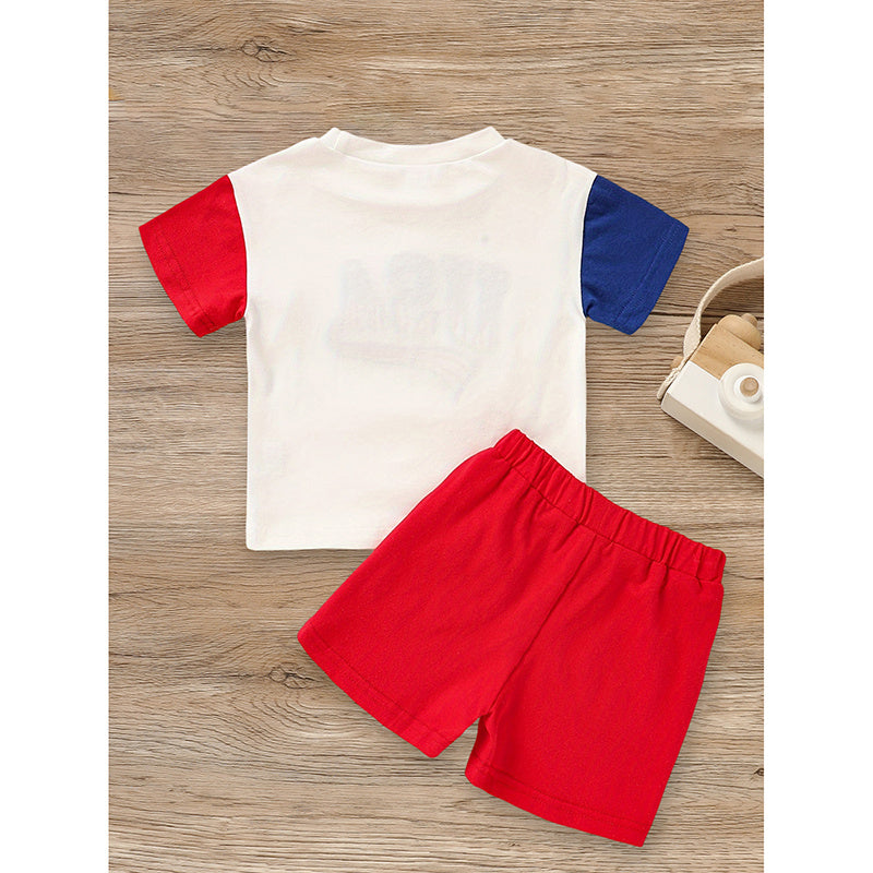 Infant Baby Boy Outfit Set USA Letter Print Color Block T-Shirt & Shorts