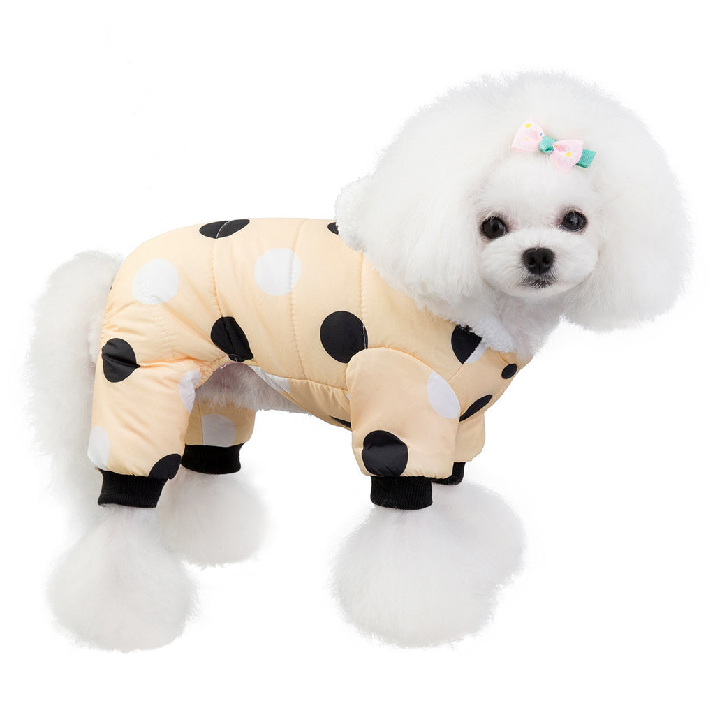 Warm big polka dot four-leg cotton coat for dogs