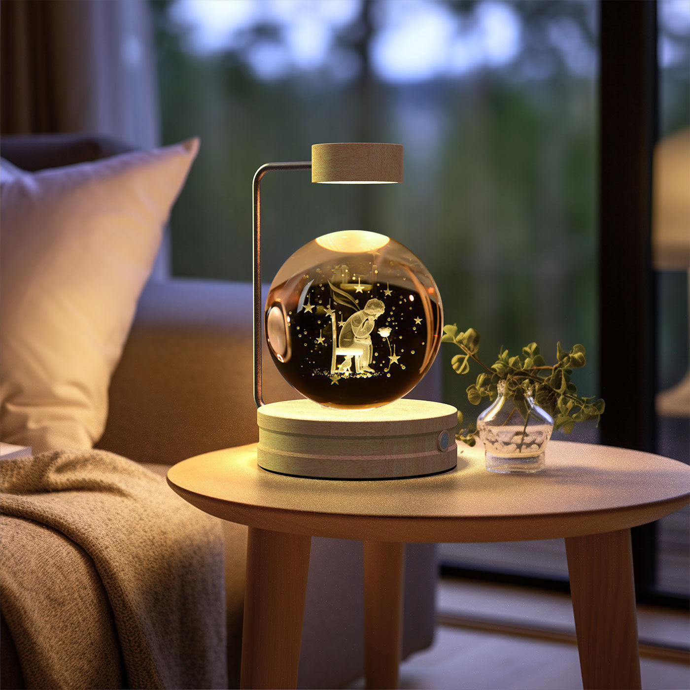 Crystal Ball Cosmic Indoor Night Light USB Power Warm Bedside Light Birthday Gift Night Lamp
