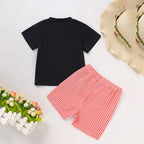 Toddler  Back To School Outfit Summer Applique T-Shirt & Red Gingham Shorts Set