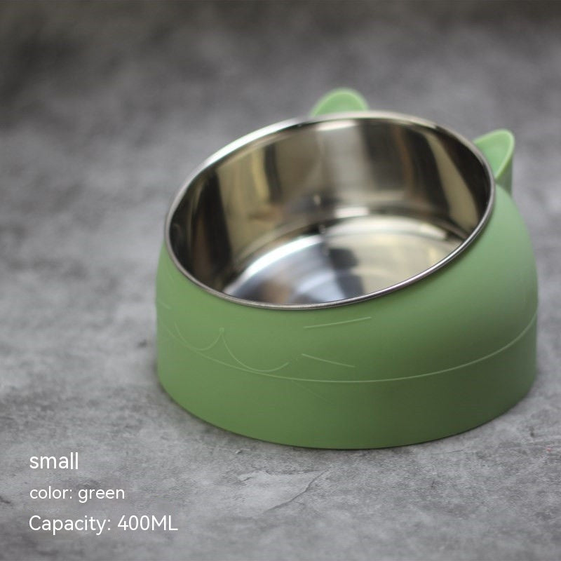 Stainless Steel Bowl Double Bowl Cervical Protection Oblique Mouth Hot Pet Food Basin Supplies