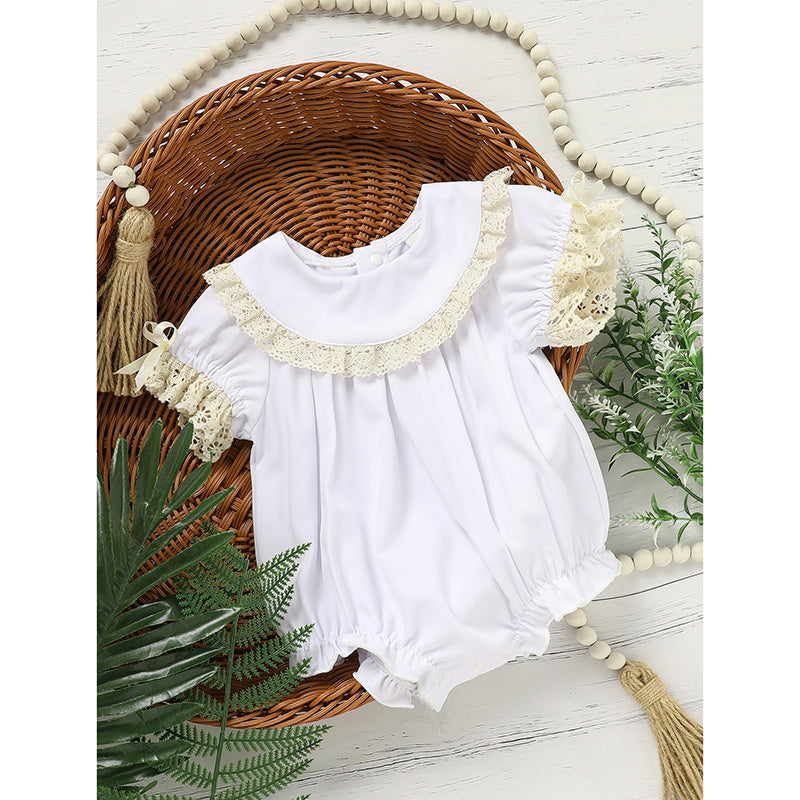 Baby Girl White Lace Romper Soft & Stylish Short Sleeve Bubble Jumpsuit