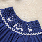 Toddler Infant Girl Christmas  Embroidery Short Sleeve Princess Party Dress Smocked Baby Girl Clothes