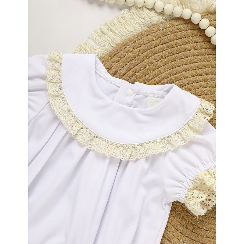 Baby Girl White Lace Romper Soft & Stylish Short Sleeve Bubble Jumpsuit