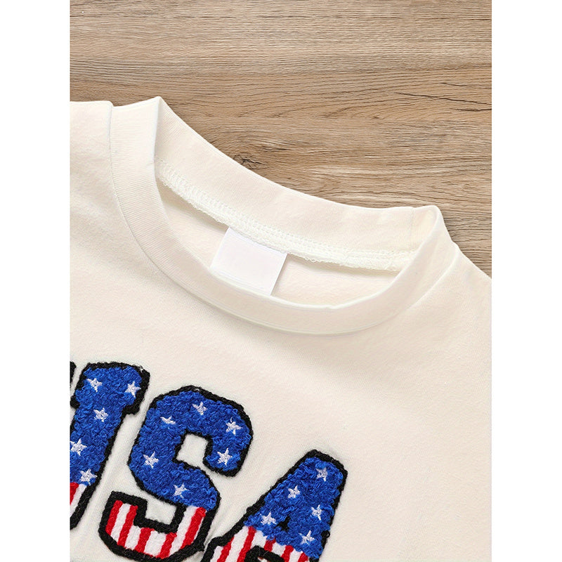 Infant Baby Boy Outfit Set USA Letter Print Color Block T-Shirt & Shorts