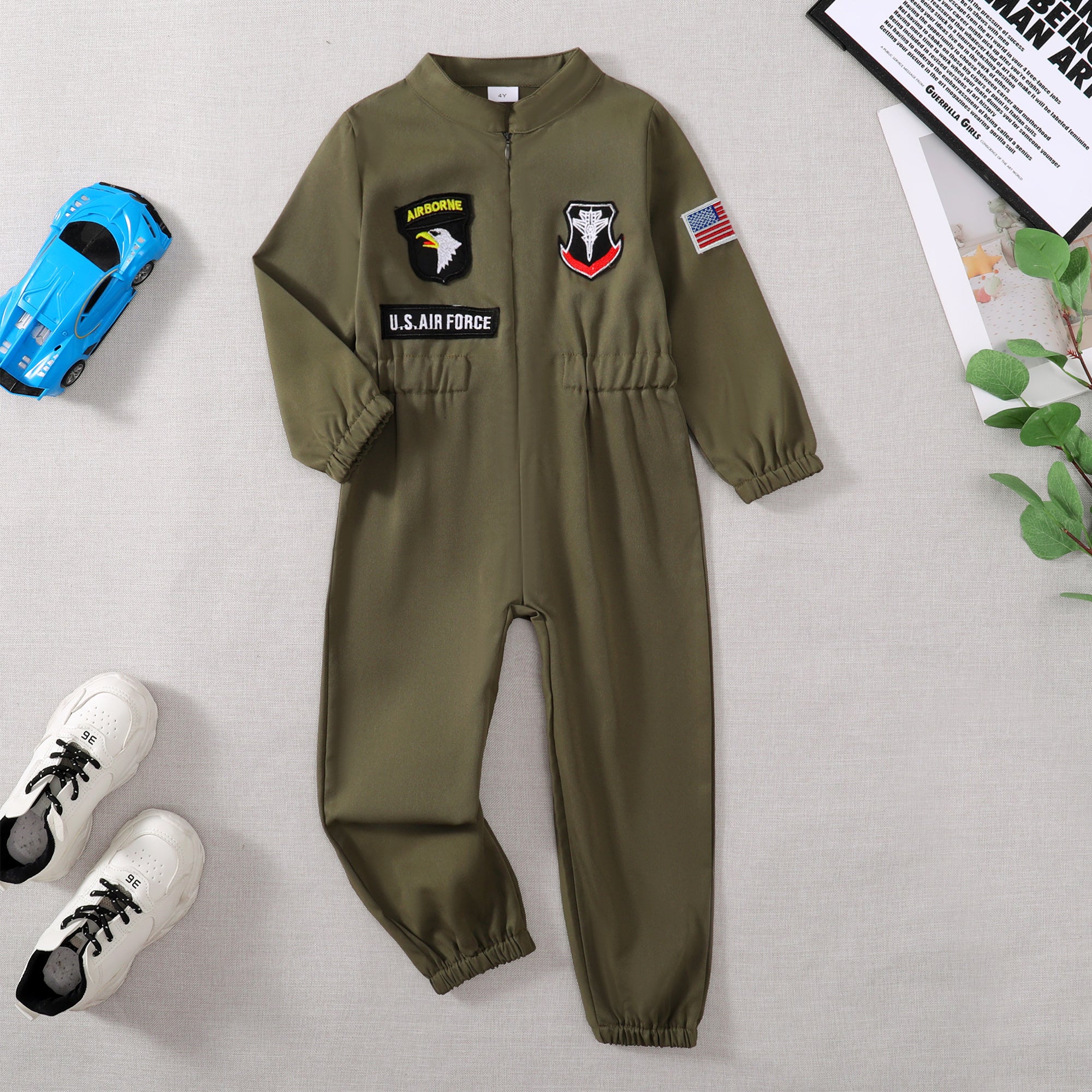 Toddler Boys Pilot Jumpsuit Army Green Long Sleeve Romper