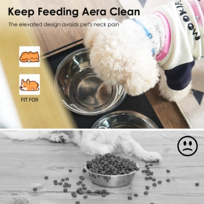 Pet Feeding Station With 2 Elevated Dog Bowls, Side Hooks, Anti-tip Kit, Hidden Pet Feeder Station For Feeding  Watering, Black