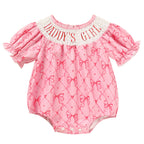 Baby Girl's Bowknot Graphic Print Romper, Daddy's Girl Letter Print Triangle Jumpsuit With Bubble Sleeves