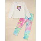 Kid's 'Grandma And Granddaughter' Letter & Heart Print Long Sleeve Top & Pants Set, 2 Sets Comfy Loungewear Outfit