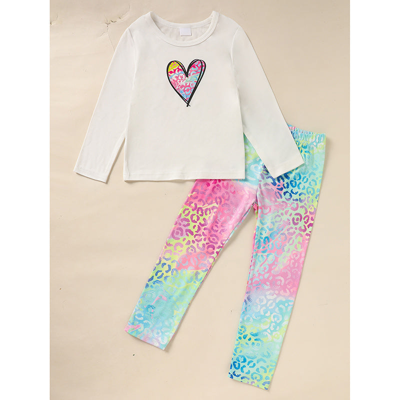 Kid's 'Grandma And Granddaughter' Letter & Heart Print Long Sleeve Top & Pants Set, 2 Sets Comfy Loungewear Outfit
