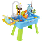 3 In 1 Kitchen Sink Toy With Electric Faucet Water Table Fishing Game