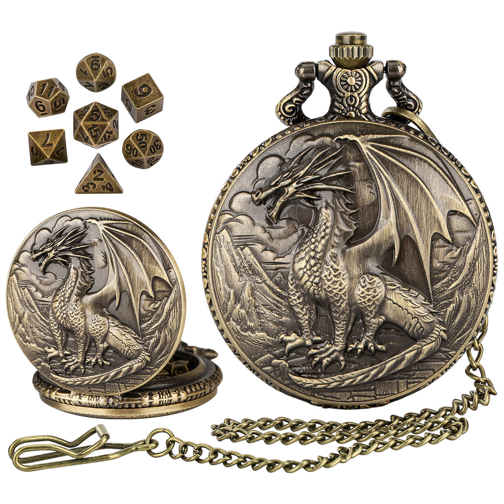 Dice Set With 3D Carved Pocket Watch, Equipped With 7-piece Polyhedral Metal Dice, Role-playing Game Accessories, Men's And Women's Birthday Gifts, Christmas Gifts, Family Gathering Tabletop Games