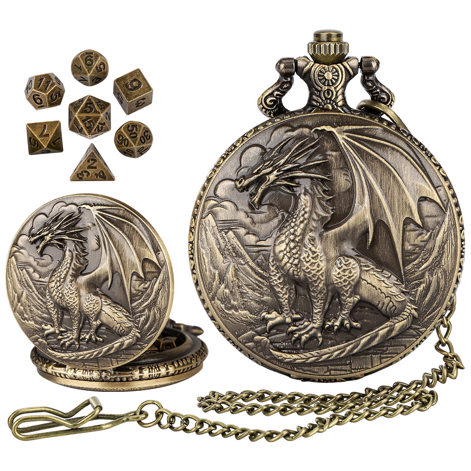 Dice Set With 3D Carved Pocket Watch, Equipped With 7-piece Polyhedral Metal Dice, Role-playing Game Accessories, Men's And Women's Birthday Gifts, Christmas Gifts, Family Gathering Tabletop Games