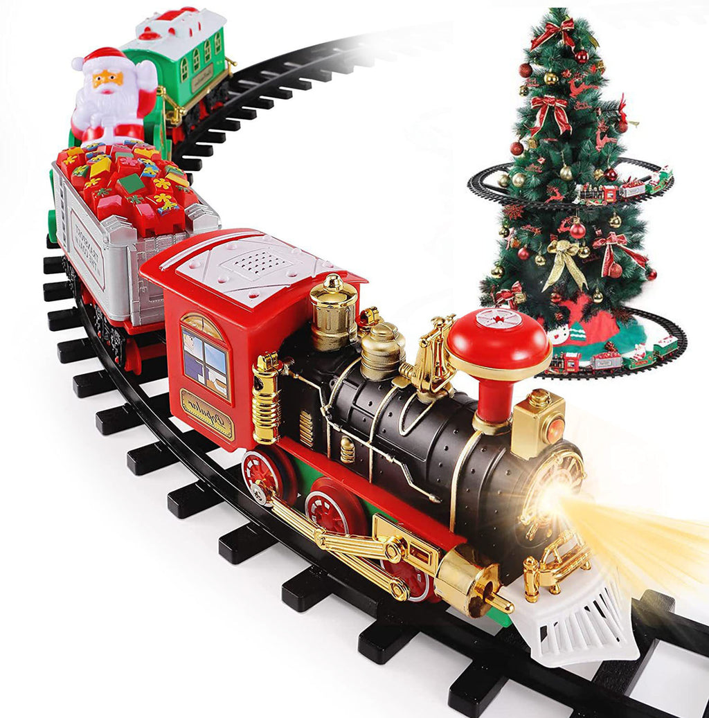 Train Set  Christmas Steam Train Kit Tree Surround Track Battery Operated With Sound Light