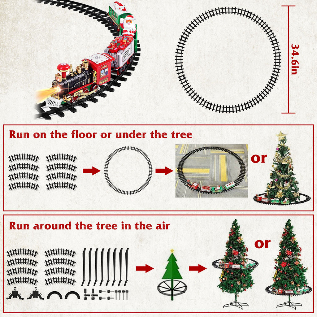 Train Set  Christmas Steam Train Kit Tree Surround Track Battery Operated With Sound Light