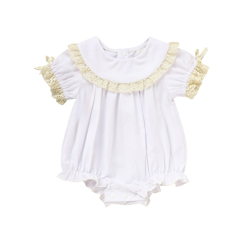 Baby Girl White Lace Romper Soft & Stylish Short Sleeve Bubble Jumpsuit